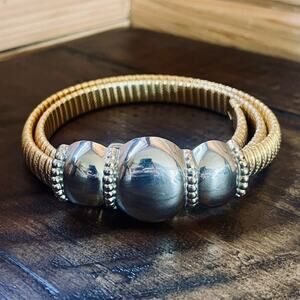 Vintage 80s Gold Rope Belt Two Tone Silver Clasp Waist Cinch Statement Day Lor